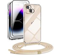 [5 In 1 1 Chain Set For Iphone 13 Mini Case With Lanyard + 1 Transparent Case + 2 Screen Films + 1 Camera Glass,Stylish Shockproof Case With Adjustable Collar,Gold