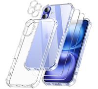 5 in 1 Coque pour iPhone 16 avec 2 Verres Trempés et 2 Caméra Protecteur, Étui de Protection Antichoc - Transparente - TECHTA