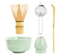 5 in 1 Ensemble de Thé Matcha Japonais avec Fouet à Matcha en Bambou Porte-fouet Bol à Matcha Cuillère à Matcha (chashaku) Service à Thé Matcha Céramique Matcha Kit pour Cérémonie Matcha (Vert clair)