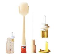 5-in-1 Flexible Bottle Cleaning Brush Set | Long-handle Bottle Brush With Sponge For Cups, Glasses, Mugs, Wine Decanters, And Lids, Ideal For Daily Cleaning, Travel, Kitchen, Household, And School Use