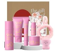 5 IN 1 Glow Up Skincare Set, 7 pcs Coffret Beauté Visage Cadeau Femme | Routine Voyage Visage avec Nettoyant Visage Lotion Tonique Contour Yeux Sérum Crème, pour Nettoyant Hydratant Apaisant