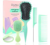 5 in 1 Hair Brush Set for Women,Travel Detangler Comb and Hairdressing Kit with Portable Mirror,Ready for Gift (Green)