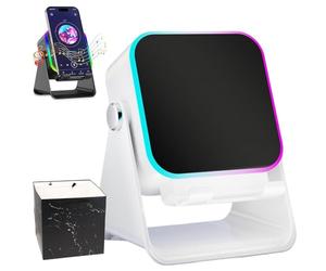 5-in-1 Induction Speaker for Mobile Phone, Wireless Bluetooth Speaker with Adjustable Stand, 8-Mode RGB Light & 5000mAh Power Bank, Stereo Sound Audio Dock for iPhone, Android & Tablets (White)
