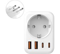 5 in 1 Italian to France Adapter,Italian Plug Adapter,2 USB C,2 USB A,Europe FR 2 Pin to US 3 Pin,for Italy,Chile,Maldives,San Marino,Vatican,Type L