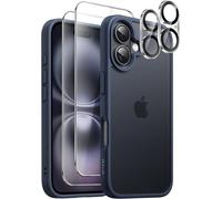 5 In 1 Matte Case For Iphone 16 6.1 Inch With 2 Tempered Glass Screen Protectors And 2 Camera Lens Protector, Transparent Back Cover Case (Storm Blue)