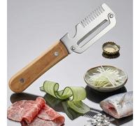 5 in 1 Multifunctional Vegetable Peeler, Multifunctional Peeler for Kitchen with Ultra-Sharp Stainless Steel Blade and Ergonomic Wooden Handle, Bottle Opener, Fish Scaler