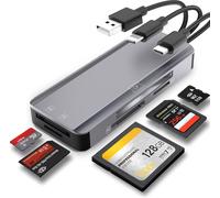 5 in 1 Multiple Memory Card Reader, SD/TF/CF/MS/M2/Micro SD Card Reader for iPhone/iPad USB-C and USB-A Devices, No App Required, Plug and Play