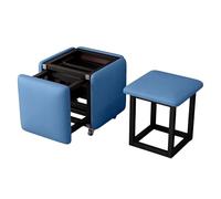 5 in 1 Nesting Cube Chair with Swivel Casters Square Leather Foot Stool Ottoman Bench Movable Stackable Stools for Living Room Dining Pink 17.7x17.7x17.7in (Blue 17.7x17.7x17.7in)