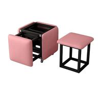 5 in 1 Nesting Cube Chair with Swivel Casters Square Leather Foot Stool Ottoman Bench Movable Stackable Stools for Living Room Dining Pink 17.7x17.7x17.7in (Pink 17.7x17.7x17.7in)