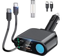 5 In 1 Retractable Car Charger, 168w Multi Socket Usb C Cigarette Lighter Adapter, 5 Ports Dual Cable Quick Charge Pd3.0 Lighter, Compatible With Iphone, Samsung, Xiaomi, Gps, Tablet