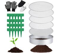5 In 1 Round Garden Sieve Stainless Steel 20cm With 5 Interchangeable Sieves 3.6 9 10.1 Mm Round Metal Compost Sieve With Garden Scoop And 20 Plant Labels 1 Pair