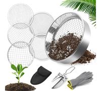 5 in 1 Stainless Steel Garden Sieve 20 cm with 5 Interchangeable Sieves 3,6,9,10,12 mm Diameter Garden Sieve for Soil,Compost,Seed