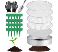 5 In 1 Stainless Steel Round Garden Sieve 30cm With 5 Interchangeable Sieves 3.6 9 10.1 Mm Round Metal Compost Sieve With Garden Scoop And 20 Plant Labels,1 Pair