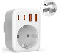 5 in 1 US Plug Adapter with 2 USB-A and 2 Type-C and 1 European Plug for Canada,Mexico,Thailand (Type B)