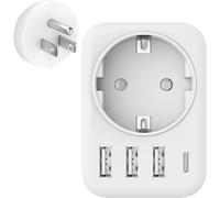 5 in 1 USA Plug Adapter with 3 USB-A and 1 USB-C and 1 Socket,French Plug to USA Canada Mexico Thailand,Type B Adapter