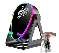 5-in-1 Wireless Induction Speaker with Adjustable Phone Stand - No-Bluetooth Auto-Link Sound Amplifier with RGB Ambient Light, 180° Tilt Holder, Portable Induction Audio for iPhone/Android(Black)