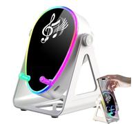 5-in-1 Wireless Induction Speaker with Adjustable Phone Stand - No-Bluetooth Auto-Link Sound Amplifier with RGB Ambient Light, 180° Tilt Holder, Portable Induction Audio for iPhone/Android(White)