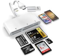 5 in 3 Memory Card Reader, Lightnin-Type C-USB A OTG Adapter to SD/TF/CF/Micro SD/XD/MS, Multi Card Reader for iPhone/iPad/Android/Macbook/PC with Windows/Mac/Linux/Android