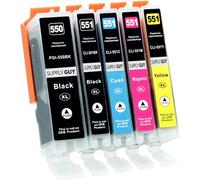 5 Ink Cartridges with Chip Compatible with Canon PGI-550 CLI-551 for Pixma IP7200 IP7250 IX6850 MG5450 MG5500 MG5550 MG5600 MG5650 MG5655 MG6450 MG6650 MX7200 MX725 MX920 MX925