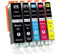 5 Ink Cartridges with Chip Compatible with Canon PGI-570 CLI-571 for Pixma MG5750 MG5751 MG5752 MG5753 MG6850 MG6851 MG6852 MG6853 TS5050 TS5051 TS5053 TS5053 TS5053 TS50553 TS50553 TS50553