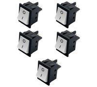 5 interrupteurs (ON)-OFF momentané, à bascule, bouton blanc, bipolaire DPST, marquage 0-I, 2 positions, rectangulaire, à cliquet, trou 31 x 22 mm, portée 220 V 230 V 16 A, contacts 6,35 mm