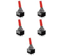 5 interrupteurs ON-OFF-ON avec levier long, rouge, bipolaire DPDT, 2 positions, trou de montage 6 mm, panneau, portée 12 V 220 V 3 A, contacts à souder, bascule, 2 voies, avec position centrale