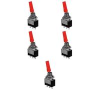5 interrupteurs ON-OFF-ON avec levier long, rouge, unipolaire SPDT, 2 positions, trou de montage 6 mm, panneau, portée 12 V 220 V 3 A, contacts à souder, bascule, 1 voie, avec position centrale