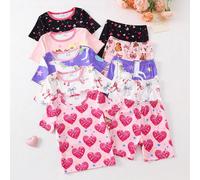 [5 jeux aléatoires, 2 jeux envoyés] Ensemble de pyjama à manches courtes et shorts pour bébés filles, printemps/été. Motifs kawaii mignons Pabila, licorne, étoile, style mode Y2K. Coloris assortis ros