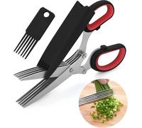 5 lames ciseaux à herbes de cuisine en acier inoxydable | Ciseaux multi-usages avec brosse de nettoyage + housse de protection | Ciseaux de cuisine universels avec 5 lames en acier inoxydable | Coupe-