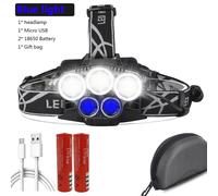 5 Lampes Led - Lampe Frontale À 5 Led, Alimentée Par Batterie Rechargeable Par Micro Usb 18650, Lumière Blanche Et Bleue, Idéale Pour La Pêche