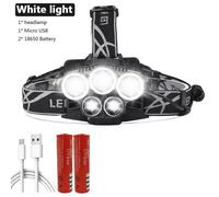 5 Lampes Led - Lampe Frontale À 5 Led, Alimentée Par Batterie Rechargeable Par Micro Usb 18650, Lumière Blanche Et Bleue, Idéale Pour La Pêche