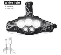 5 Lampes Led - Lampe Frontale À 5 Led, Alimentée Par Batterie Rechargeable Par Micro Usb 18650, Lumière Blanche Et Bleue, Idéale Pour La Pêche
