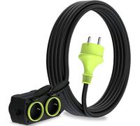 5 m Extension Cable with 4 Schuko Sockets for Outdoor Use IP44 Waterproof Cable H05RR-F3G1.5 mm 4 Protective Contacts Electrical Extension Cable Outdoor 4 Way 5 m Black/Green