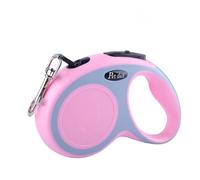 5 m Laisse rétractable anti-enchevêtrement, robuste, pour chiens de petite, moyenne taille, poignée ergonomique et motif empreintes de pattes (multicolore) (5 m, rose)