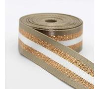 5 m Sangle Rayée Brillante OR Argent Métallique Lurex 38mm Beige Or (Col 09)