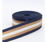 5 m Sangle Rayée Brillante OR Argent Métallique Lurex 38mm Bleu (Col 05)