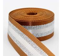 5 m Sangle Rayée Brillante OR Argent Métallique Lurex 38mm Brun Argent (Col 07A)