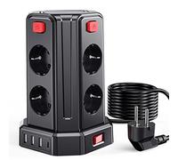 5 m Tour multiprises USB, 8 Prises CA et 4 USB, 2 500 W/10 A, avec Interrupteur pour Table, Bureau, Maison, etc