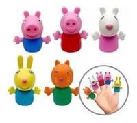5 marionnettes a doigts peppa pig et ses amis - figurines plastique souple 5 cm - pour theatre histoires - set enfant + carte animaux