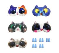 5 Masques Pour Les Yeux De Chat, 5 Paires De Bouchons D'Oreille En Éponge Bleue, Masques Pour Les Yeux Endormis De Dessin Animé Mignon, Masques Pour Les Yeux Unisexes Drôles Avec Sangles Réglables