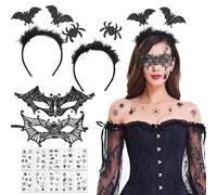 5 morceaux de femmes steampunk d'Halloween avec des gants supérieurs femmes / masque vénitien / collier de bijoux gothiques / Halloween Hair Reifts / Tattoo Sticker for Masquerade, Cosplay, Party, etc
