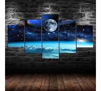 5 morceaux de toile art,5 pieces impression encadree tableaux,5 pieces peinture sur toile,impression sur toile Pleine Lune Ciel Étoilé 5 parties décoration murale salon moderne xxl 150x80cm