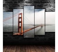 5 morceaux de toile art,5 pieces impression encadree tableaux,5 pieces peinture sur toile,impression sur toile 5 parties Pont du Golden Gate de San Francisco décoration murale salon moderne 150x80cm