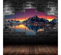 5 morceaux de toile art,5 pieces impression encadree tableaux,5 pieces peinture sur toile,impression sur toile Ciel du soir de la ville nordique 5 parties décoration murale salon moderne xxl 150x80cm