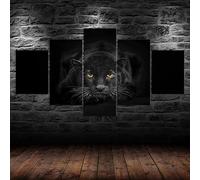 5 morceaux de toile art,5 pieces impression encadree tableaux,5 pieces peinture sur toile,impression sur toile 5 parties Animal sauvage panthère noire décoration murale salon moderne xxl 150x80cm