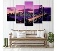 5 morceaux de toile art,5 pieces impression encadree tableaux,5 pieces peinture sur toile,impression sur toile Pont violet de San Francisco 5 parties décoration murale salon moderne xxl 150x80cm