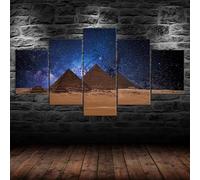 5 morceaux de toile art,5 pieces impression encadree tableaux,impression sur toile Les pyramides de Gizeh, ciel étoilé, scène égyptienne 5 parties décoration murale salon moderne xxl 150x80cm