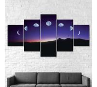 5 morceaux de toile art,5 pieces impression encadree tableaux,impression sur toile Lune Phases lunaires Ciel nocturne Montagnes Paysage 5 parties décoration murale salon moderne xxl 150x80cm