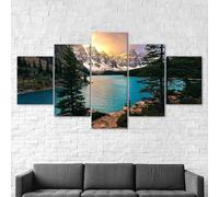 5 morceaux de toile art,5 pieces impression encadree tableaux,peinture sur toile,impression sur toile Parc national des lacs des montagnes 5 parties décoration murale salon moderne xxl 150x80cm
