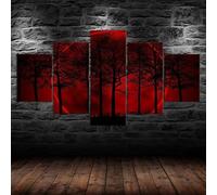 5 morceaux de toile art,5 pieces impression encadree tableaux,peinture sur toile,impression sur toile Lune de sang Éclipse lunaire Forêt Arbres 5 parties décoration murale salon moderne xxl 150x80cm